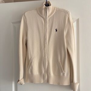 Polo by Ralph Lauren Cream Full-Zip Knit Sweater
